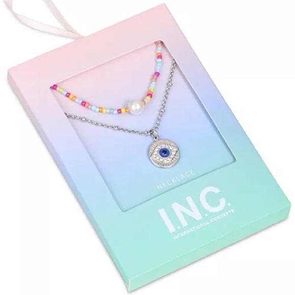 INC International Concepts Mixed Bead and Evil Eye Pendant Necklaces 2 Pc Set - Picture 2 of 11